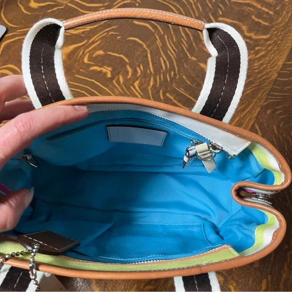 Coach New With Tags Y2K Hampton Watercolor Striped Small Tote Satchel - Picture 6 of 7